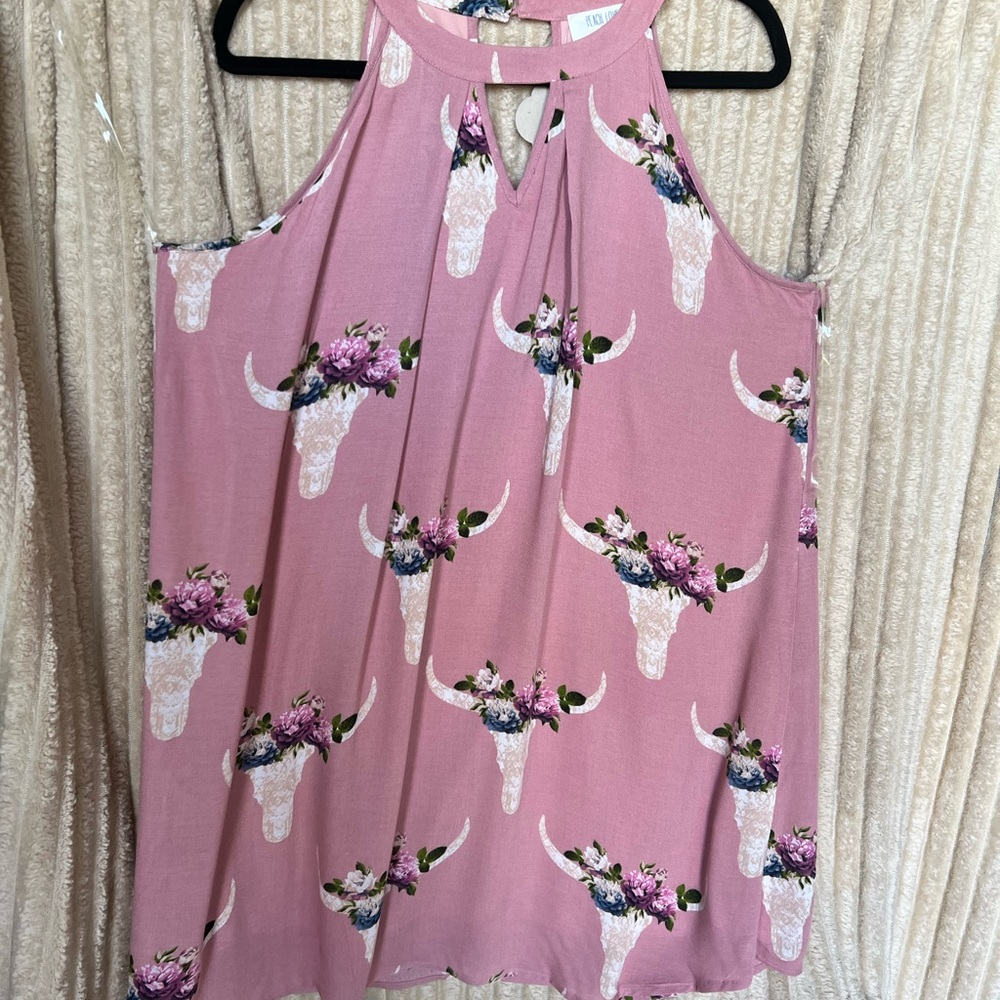 Peach Love California Pink Floral Skull Blouse